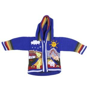 Peruvian Baby Sweater wool zip up cardigan llama farm rainbow retro 12-24M 1-2yr